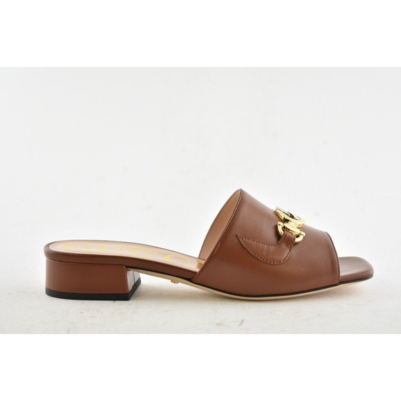 Gucci Zumi Papaya Brown Slide GG Interlocking Metal Logo Mule Flat Sandal 36 - Picture 3 of 11